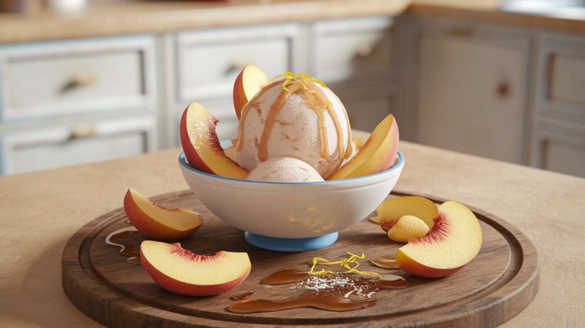Une délicieuse glace à la pêche, prête en quelques instants