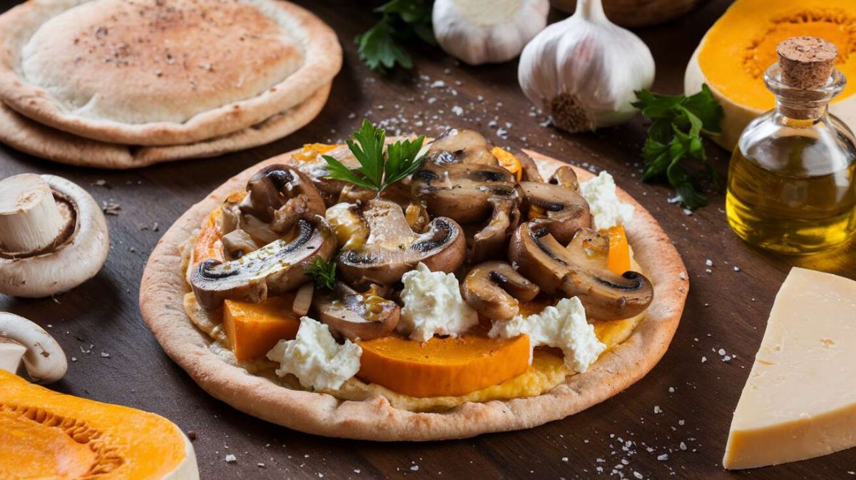 Pizza pita aux champignons et courge au fromage frais
