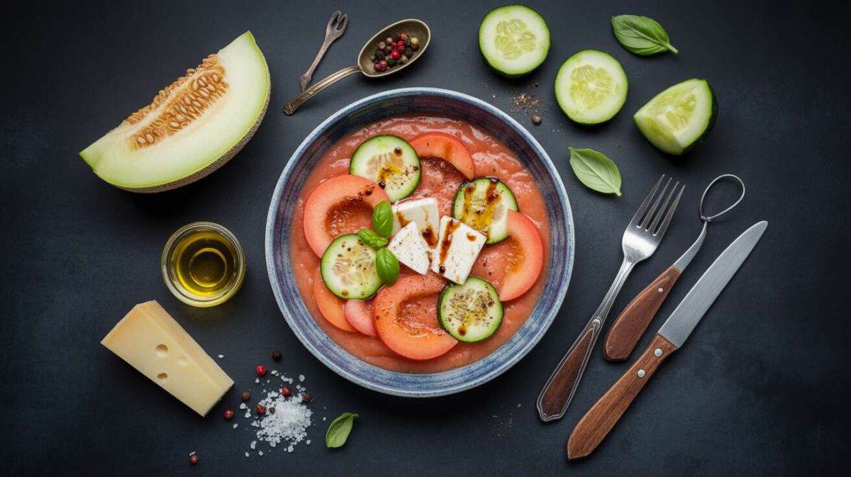 Dégustez un gaspacho melon-concombre au fromage italien