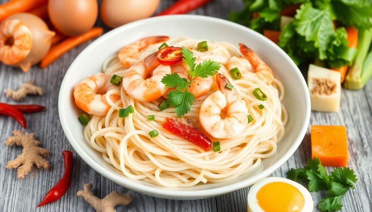 Une explosion de saveurs : nouilles de riz aux légumes et crevettes